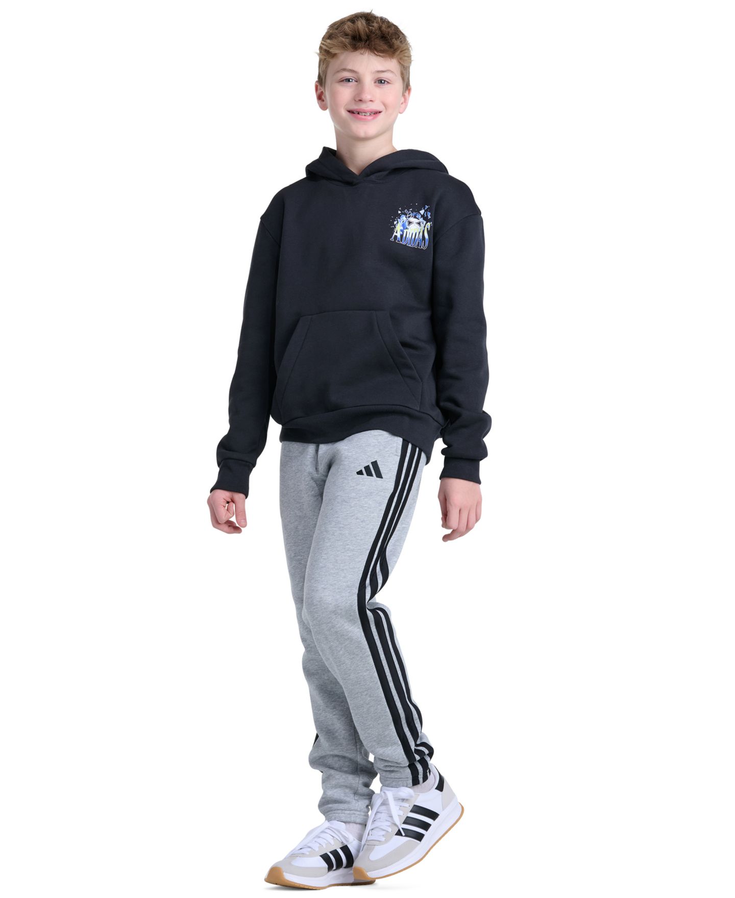 Худи adidas Long-Sleeve Graphic для мальчиков, цвет: Чёрный — фото 2