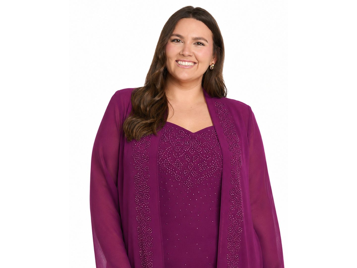 Женские платья R & M Richards Plus Size Removable Jacket & Dress 2-Piece Set, цвет: Шелковичный — фото 3