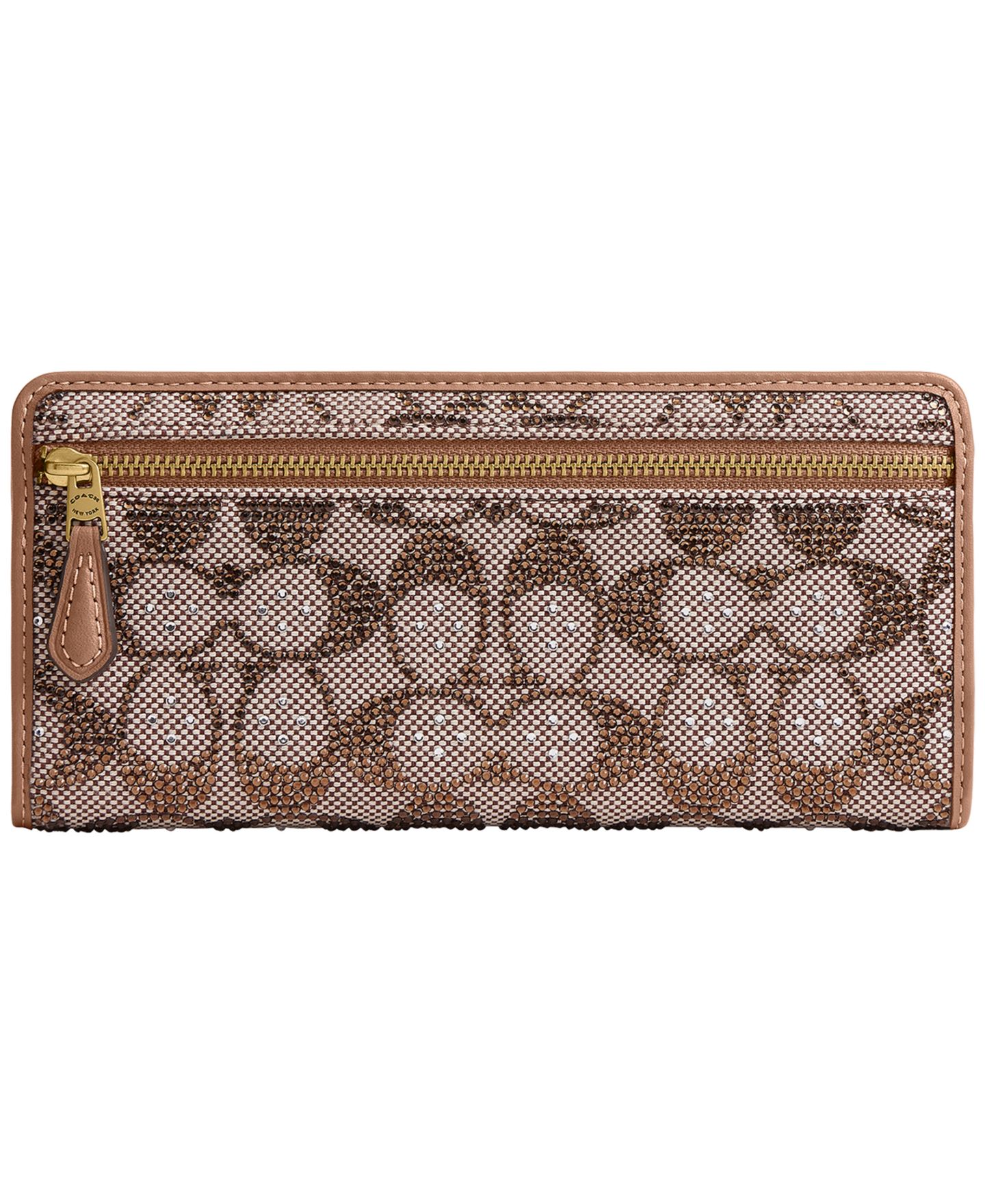 Женский кошелёк COACH Essential Crystal Signature Jacquard Slim Wallet, цвет: Латунный / Серо-бежевый — фото 2