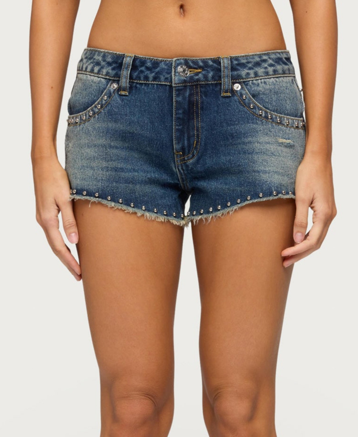 Edikted Women's Gaya Studded Low Rise Denim Shorts
