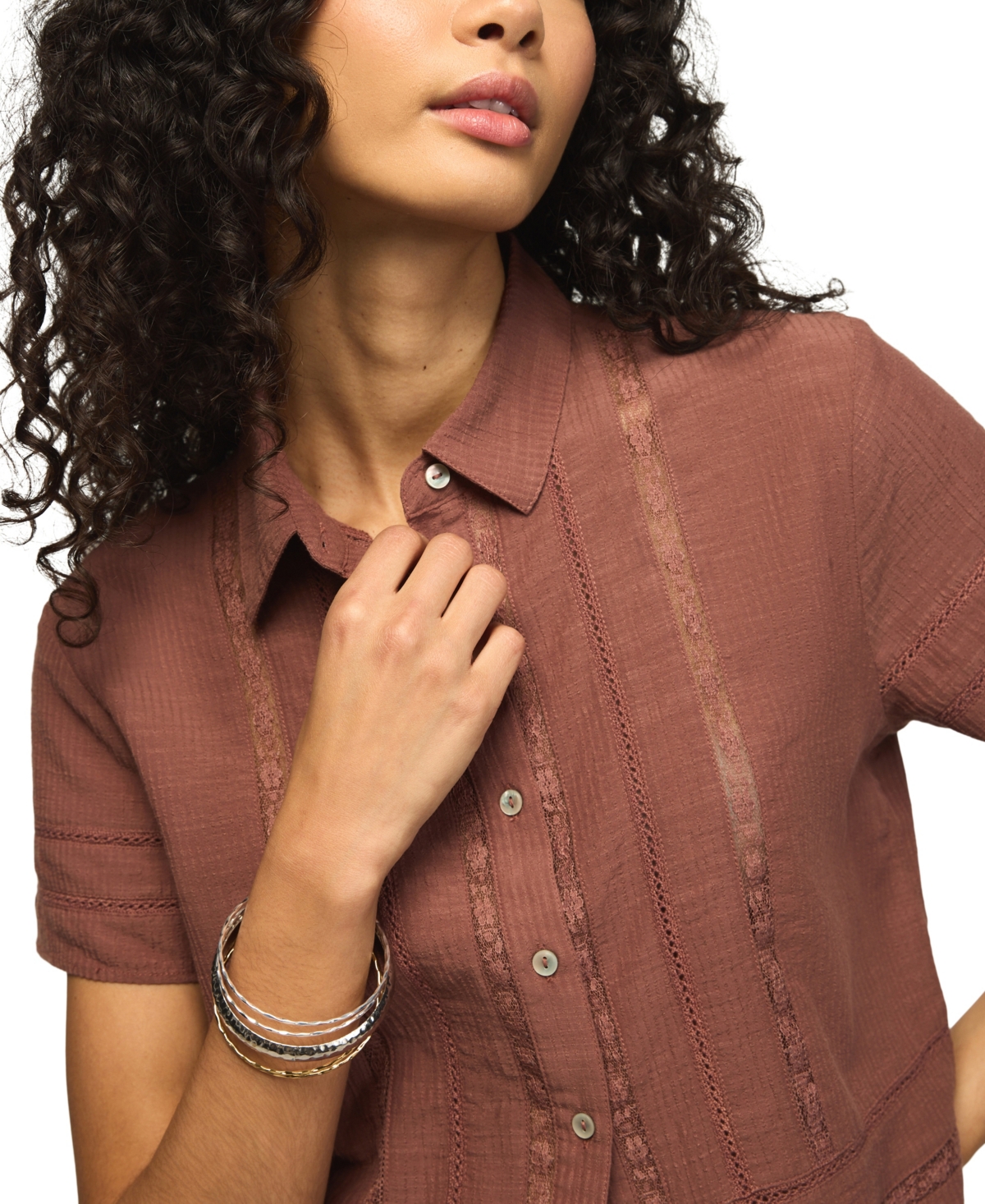 Lucky Brand Women's Lace Trimmed Button Front Camp Shirt