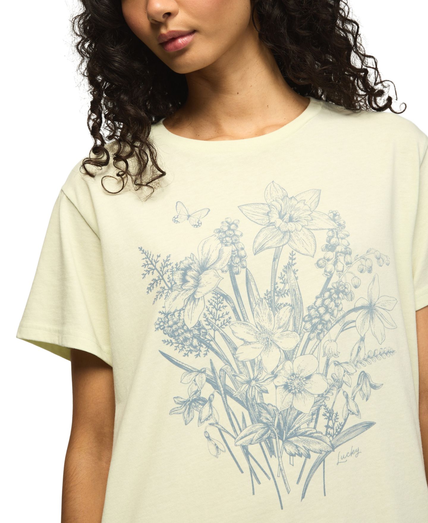 Женский топ Lucky Brand Floral Botanical Crewneck Boyfriend, цвет: Морская пена зелёный — фото 2