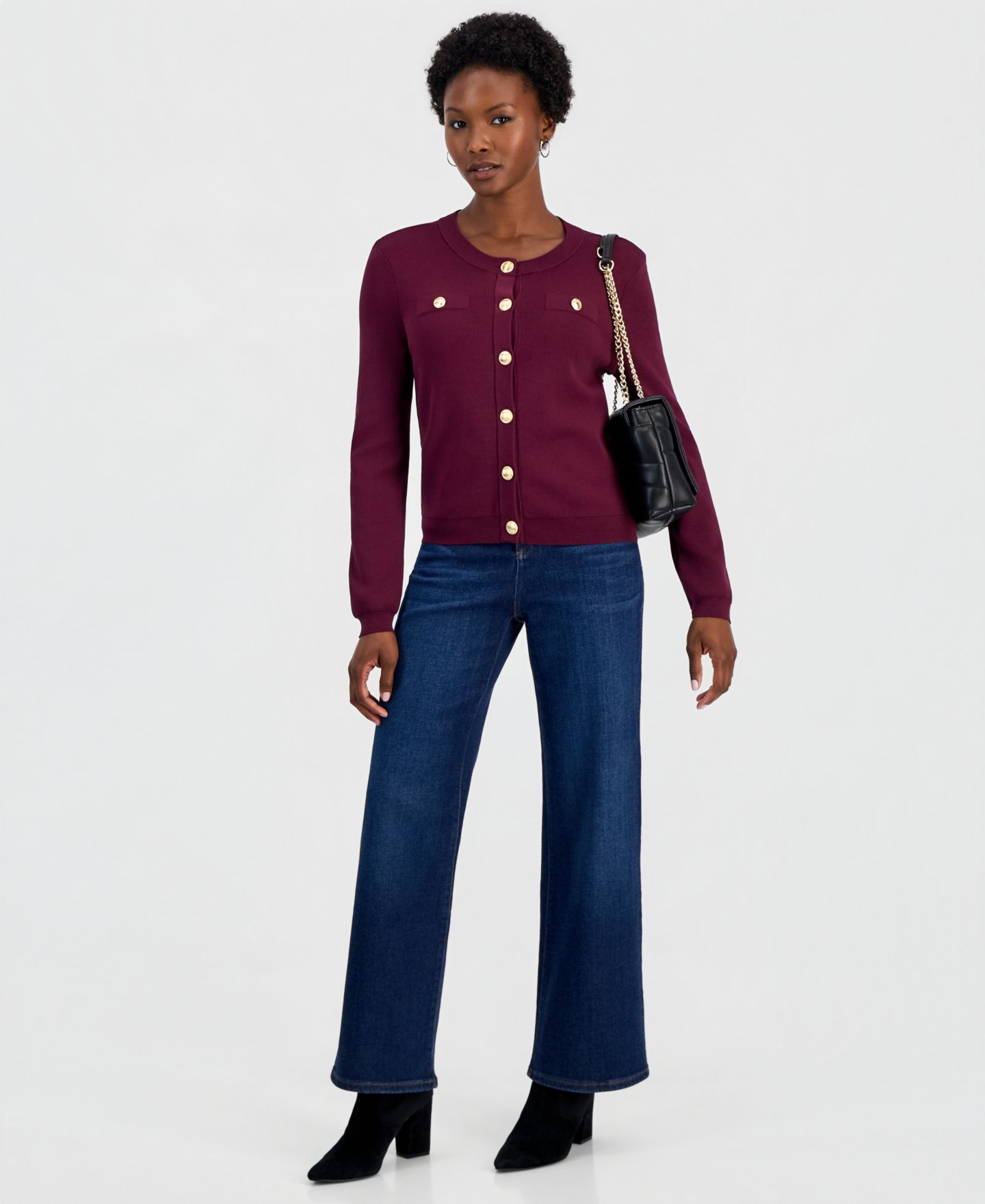 Женский кардиган I.N.C. International Concepts Petite Structured Button-Front, цвет: Ягодный винный — фото 5