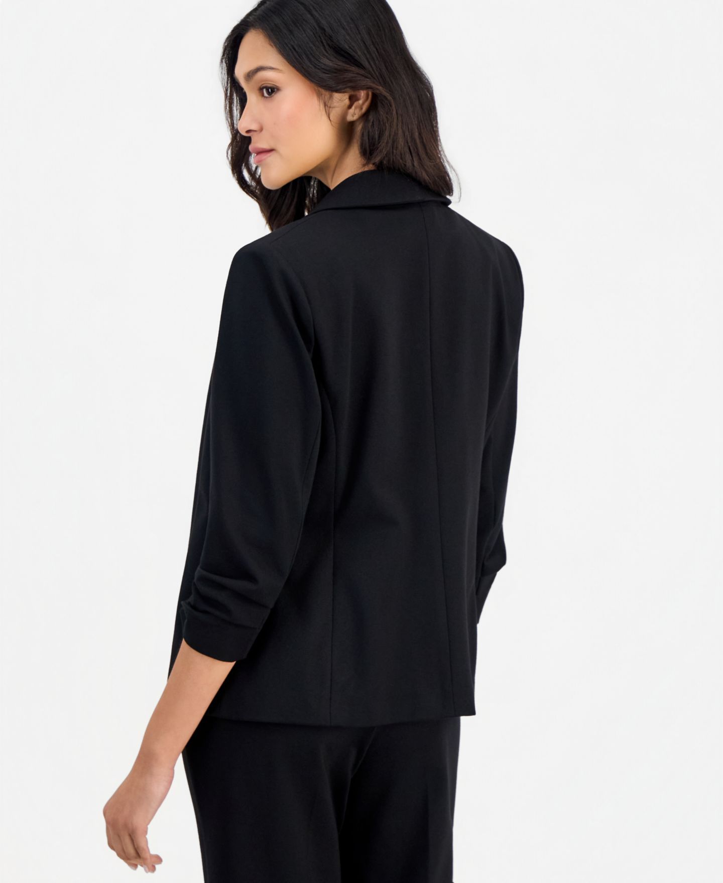 Женская куртка Anne Klein Essentials Petite 3/4-Sleeve Open-Front Zip-Pocket, цвет: Чёрный — фото 3