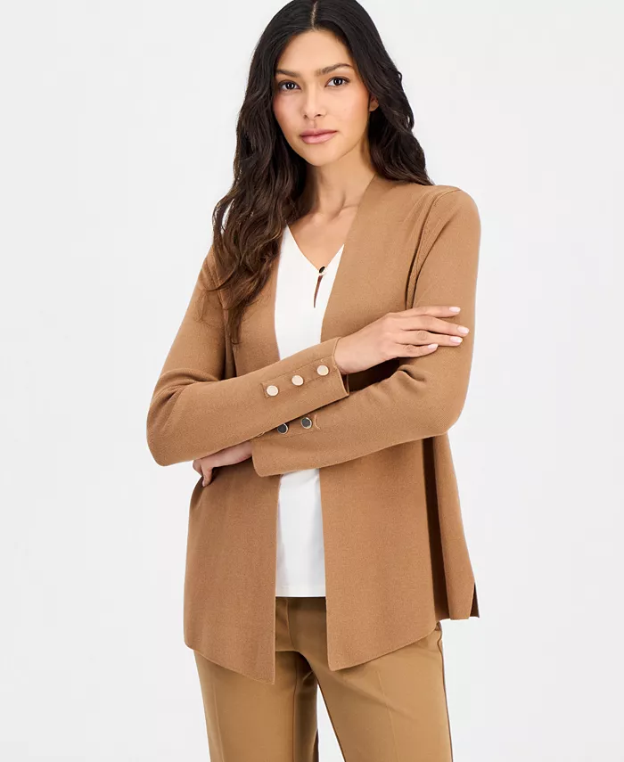 Petite Open-Front Side-Slit Cardigan - thumbnail 2