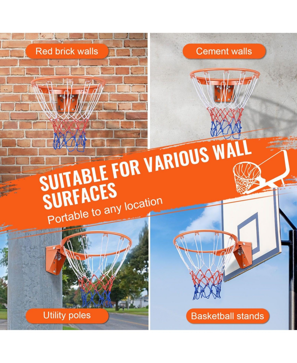 Sevorley 18-Inch Heavy Duty Breakaway Basketball Rim with Spring Flex and Net