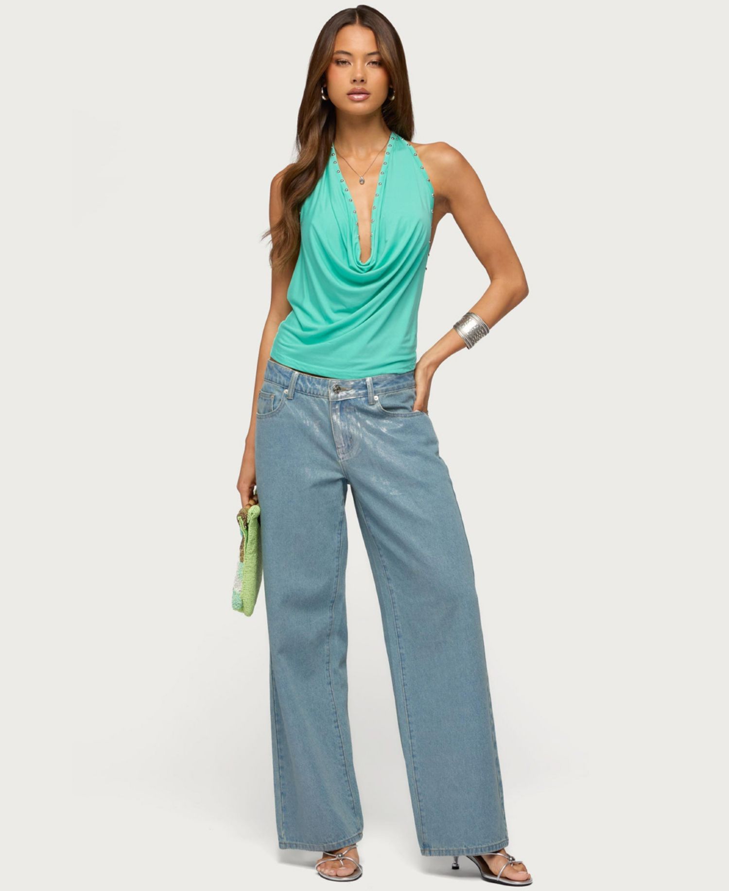 Women's Sephie Stud Cowl Neck Halter Top