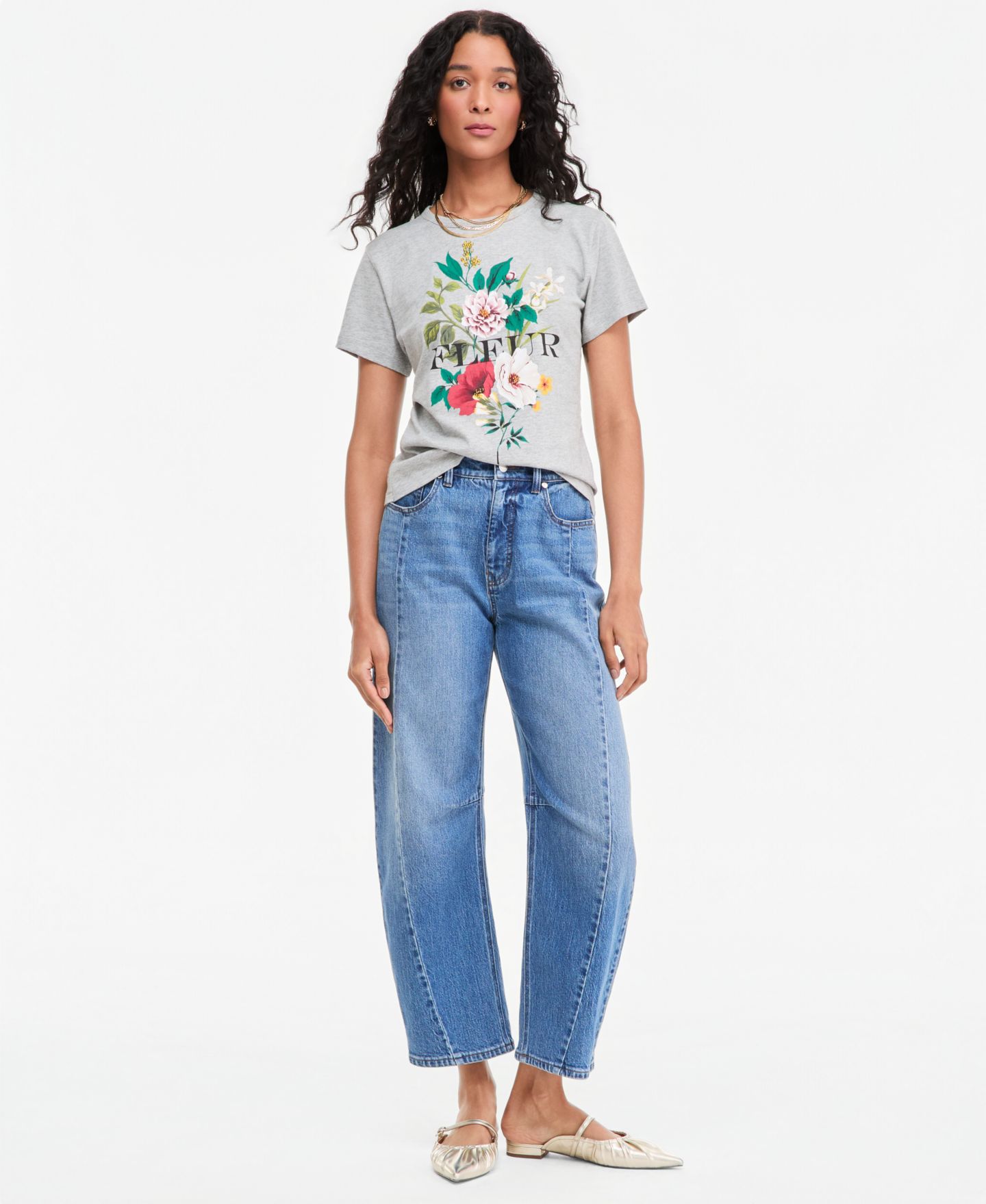Женская футболка On 34th Fleur Beaded Graphic Crewneck, цвет: Светлый серый меланжевый — фото 3