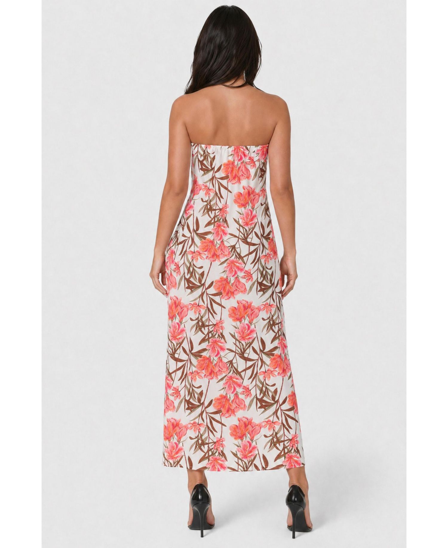 Women's Printed Satin Strapless Maxi Dress