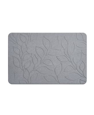 Carved Leaves Diatomite Stone Bath Mat, 16" x 24"