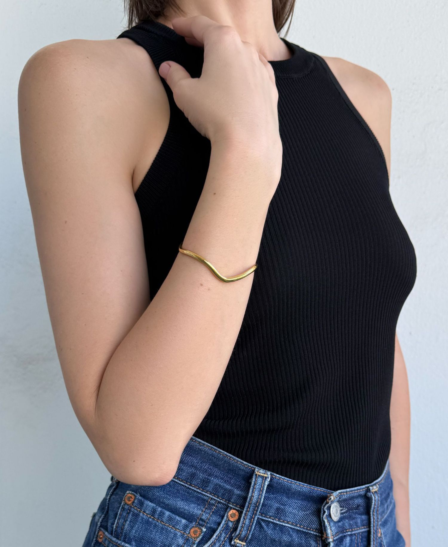 Tarnish Resistant Gold Wave Cuff Bracelet