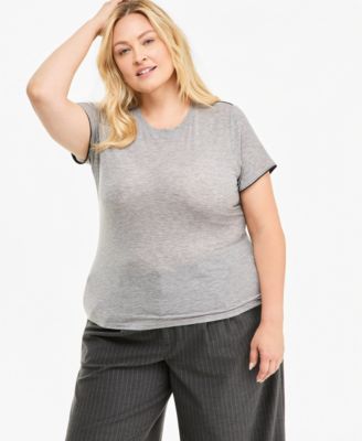 Plus Size Piped Tissue Jersey Layering Crewneck T-Shirt