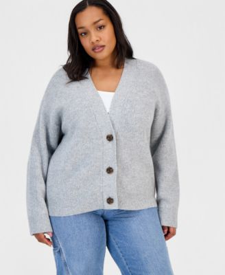 Trendy Plus Size Three-Button V-Neck Cardigan