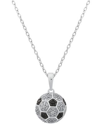 Black Diamond (0.03 ct. t.w.) & White Diamond (0.07 ct. t.w.) Soccer Ball Pendant Necklace in Sterling Silver