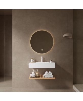 Floating Bathroom Vanity with Acrylic Integrated Sink, Wall Mounted Shelf, Modern Storage Solution for Small Bathrooms