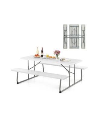 Metal Frame Folding Outdoor Dining Table Set with Umbrella Hole