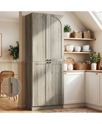 Tall Arch Pantry Cabinet with Doors and Shelves, Wooden Kitchen Cabinet