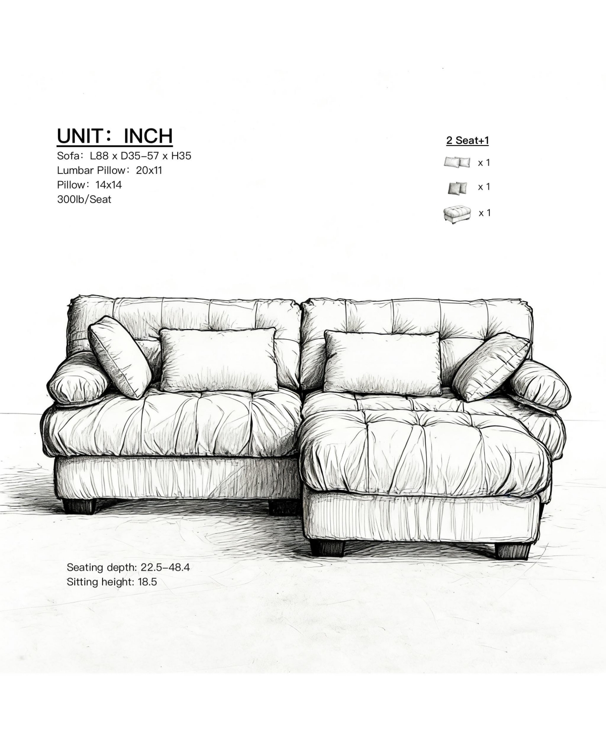Clihome Modular Sectional Sofa Cloud Couch, Deep Seat L Shaped Couch with Ottoman,Comfy advanced flannelette Loveseat 4 Pillows