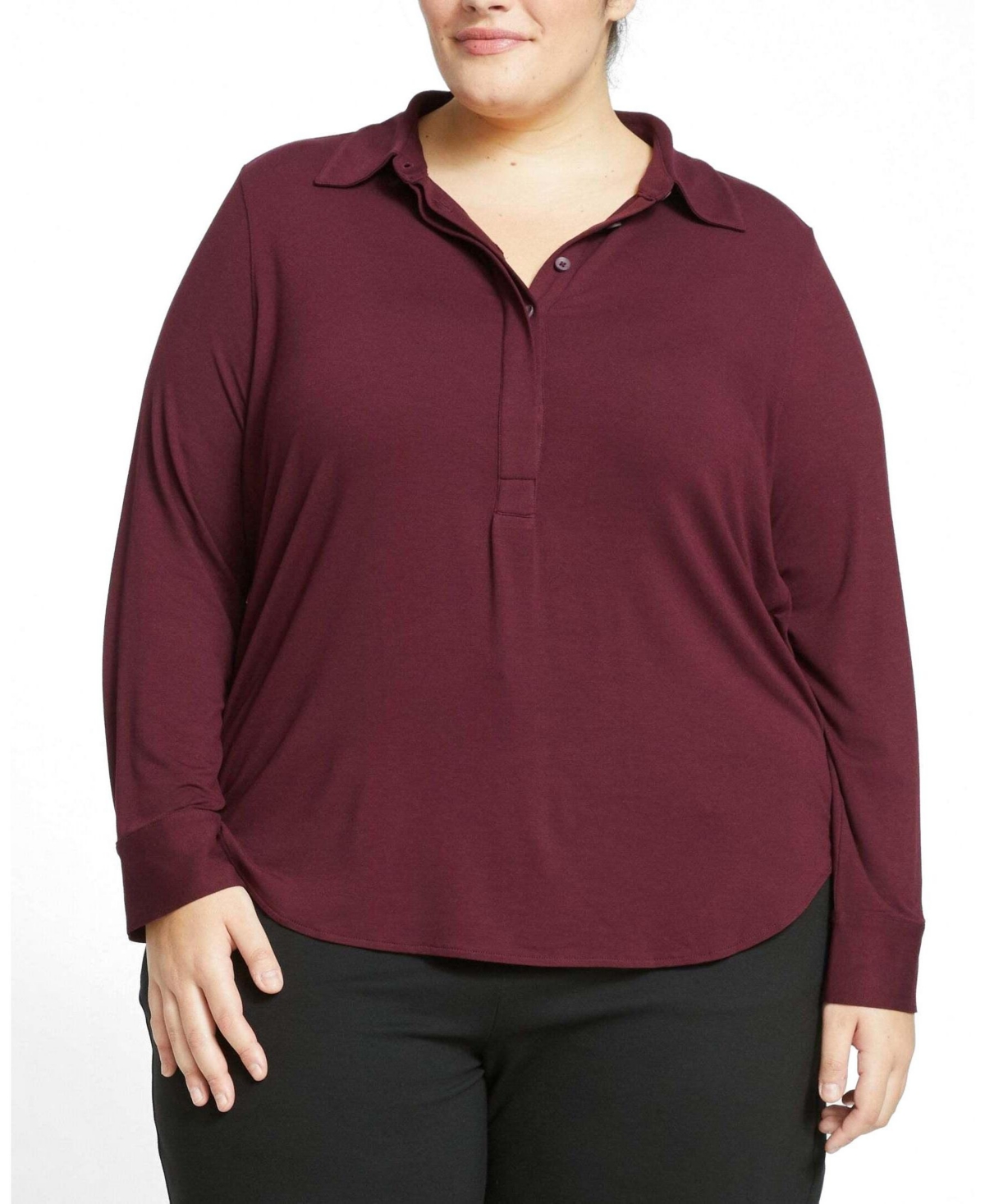 Universal Standard Womens Plus Elbe Popover Liquid Jersey Shirt Classic Fit