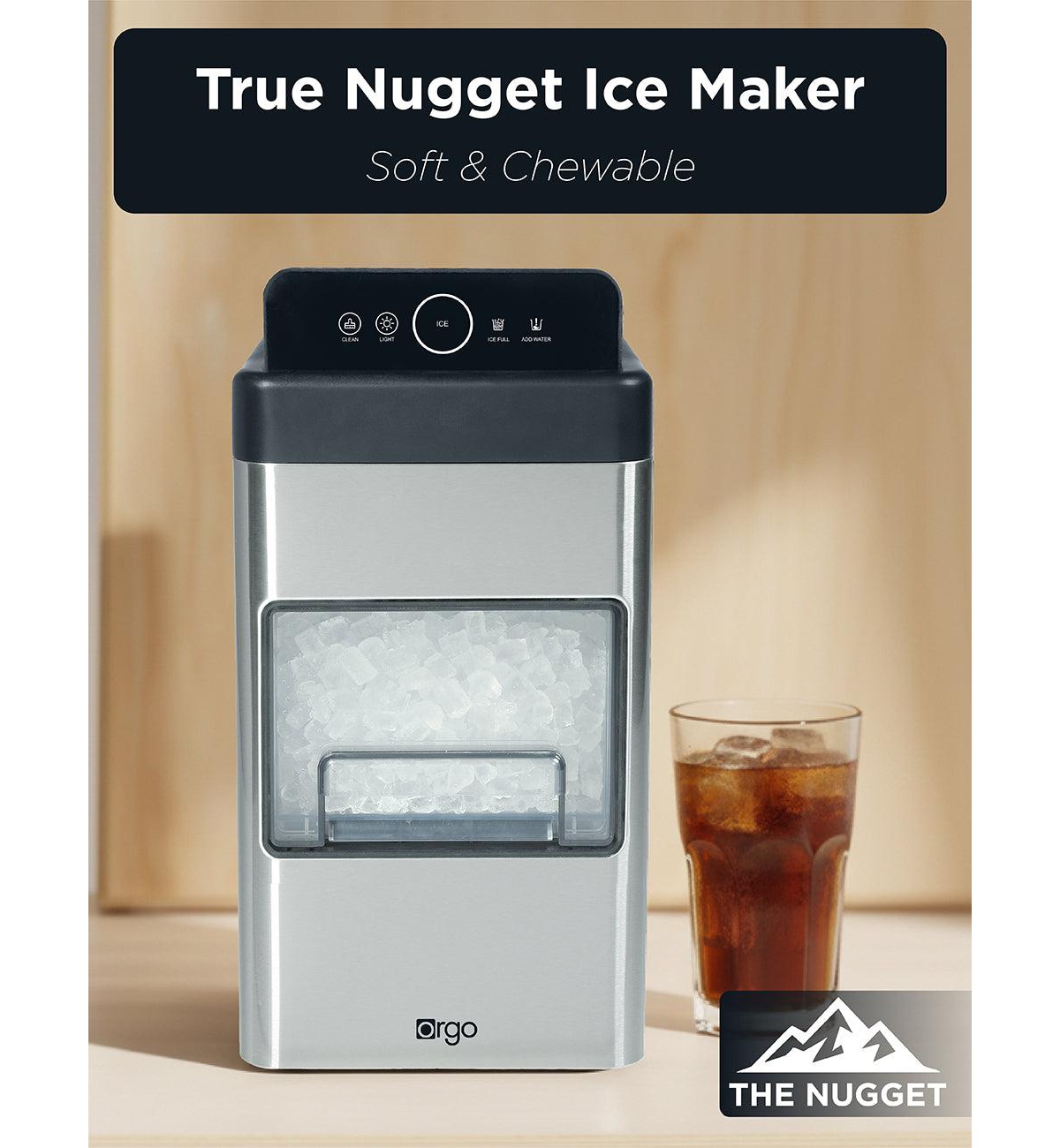 Orgo The Nugget Countertop Ice Maker, Makes 33 lbs. in 24 hours, Nugget Shaped Ice In 2 Sizes, Stainless Steel Ice Maker, Includes Scoop