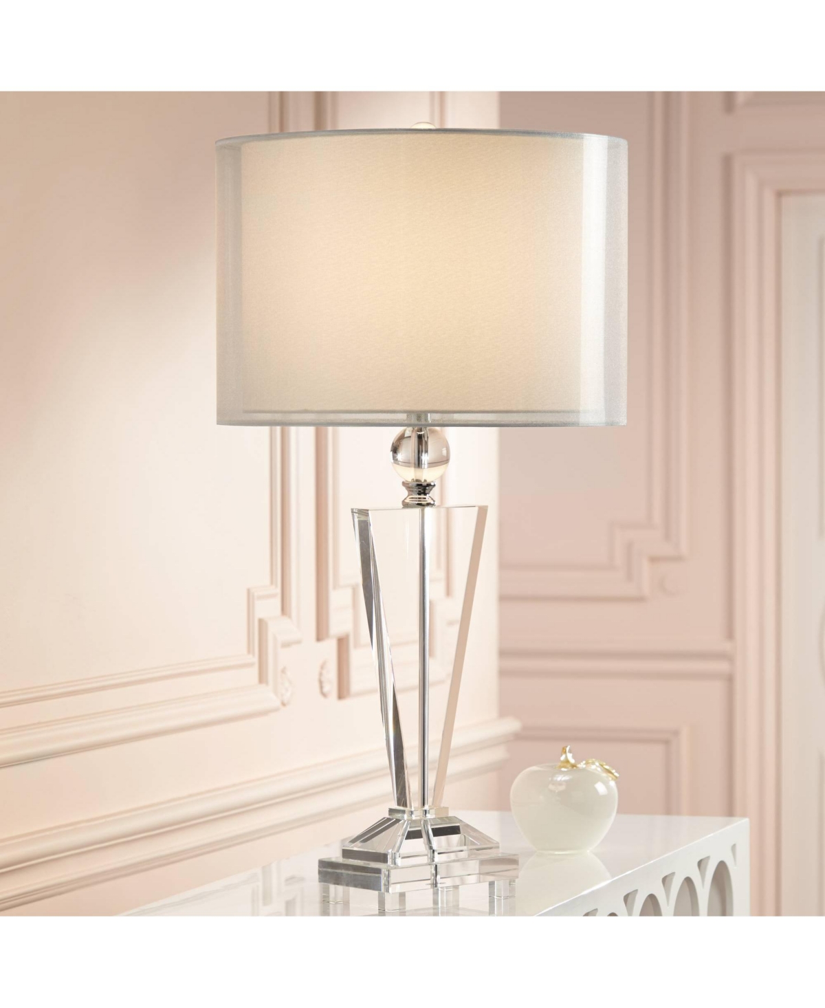 Vienna Full Spectrum Modern Table Lamp 30.5" Tall Clear Crystal Trophy Double Sheer Drum Shade for Living Room Bedroom