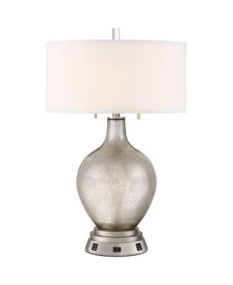 Louie Modern Table Lamp 28 1/2" Tall Mercury with USB and AC Power Outlet in Base Glass Drum Shade for Bedroom Living Room Bedside