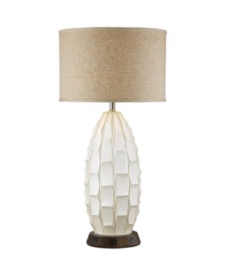 Mid Century Coastal Table Lamp with USB and AC Power Outlet Workstation Charging Base 32.75" Tall Ceramic Living Room