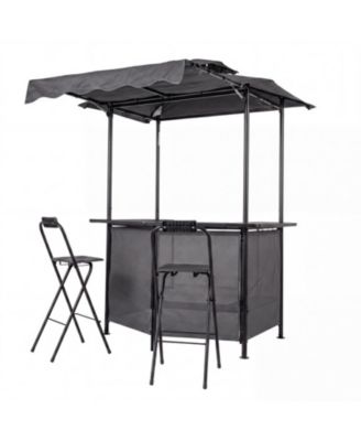 3-Piece Patio Bar Set with Grill Gazebo and 2 Folding Bar Stools 6 ft Vented Roof