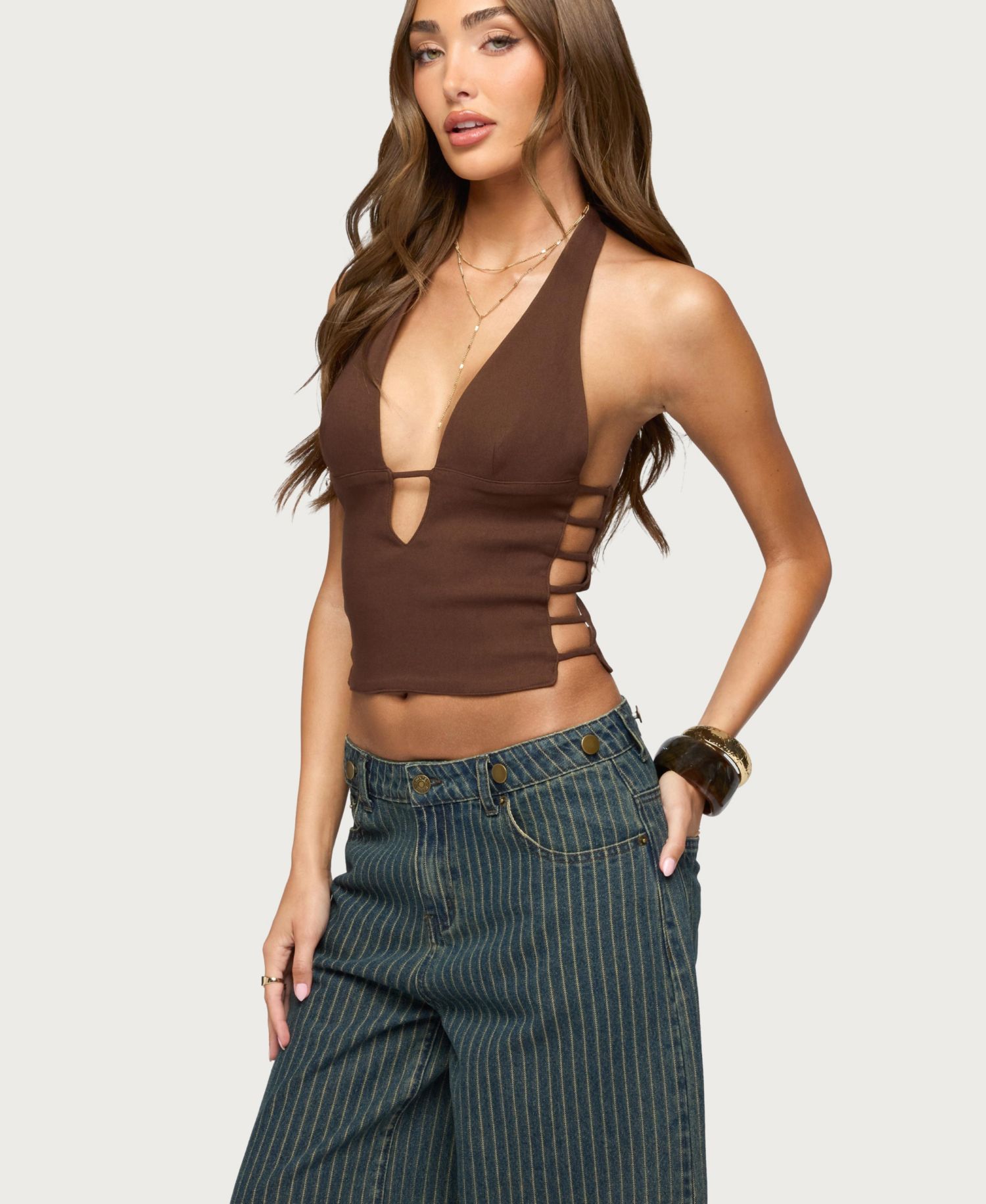 Women's Aneera Cutout Plunging Halter Top