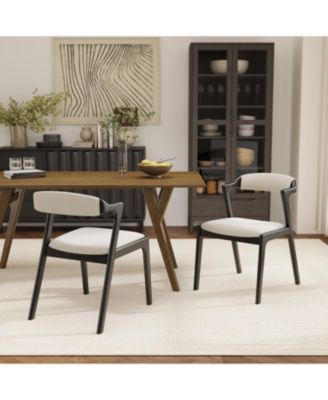 Modern Dining Chairs Set of 2, Rubberwood Frame, Upholstered Dining Chairs, Sharp Armrests, Open Back, for Dining Room/Kitchen/Living Room