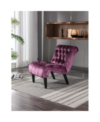 Comfy Velvet Accent Chair, with Tufted Backrest, Upholstered Armless Side Chair, with Solid Rubber Wood Legs, for Bedroom, Living Room