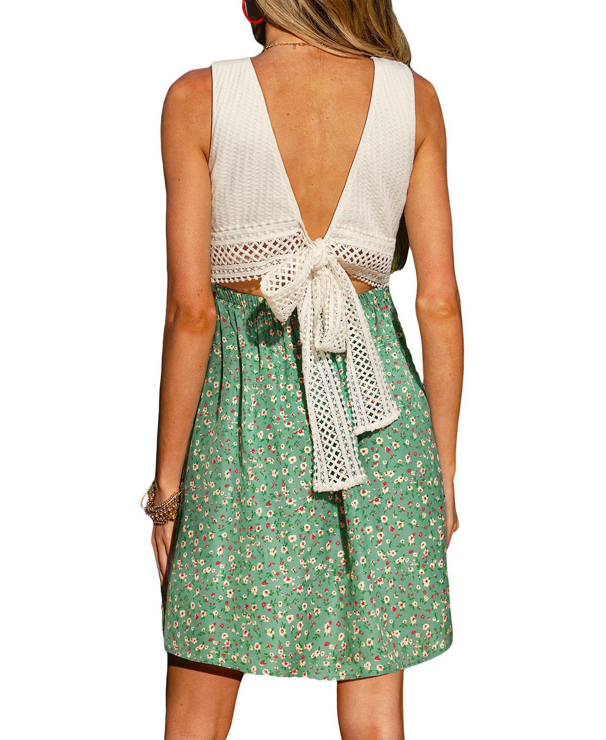 Cupshe Women's Plunging V-Neck Sleeveless Woven Mini Dress with Lace Detail