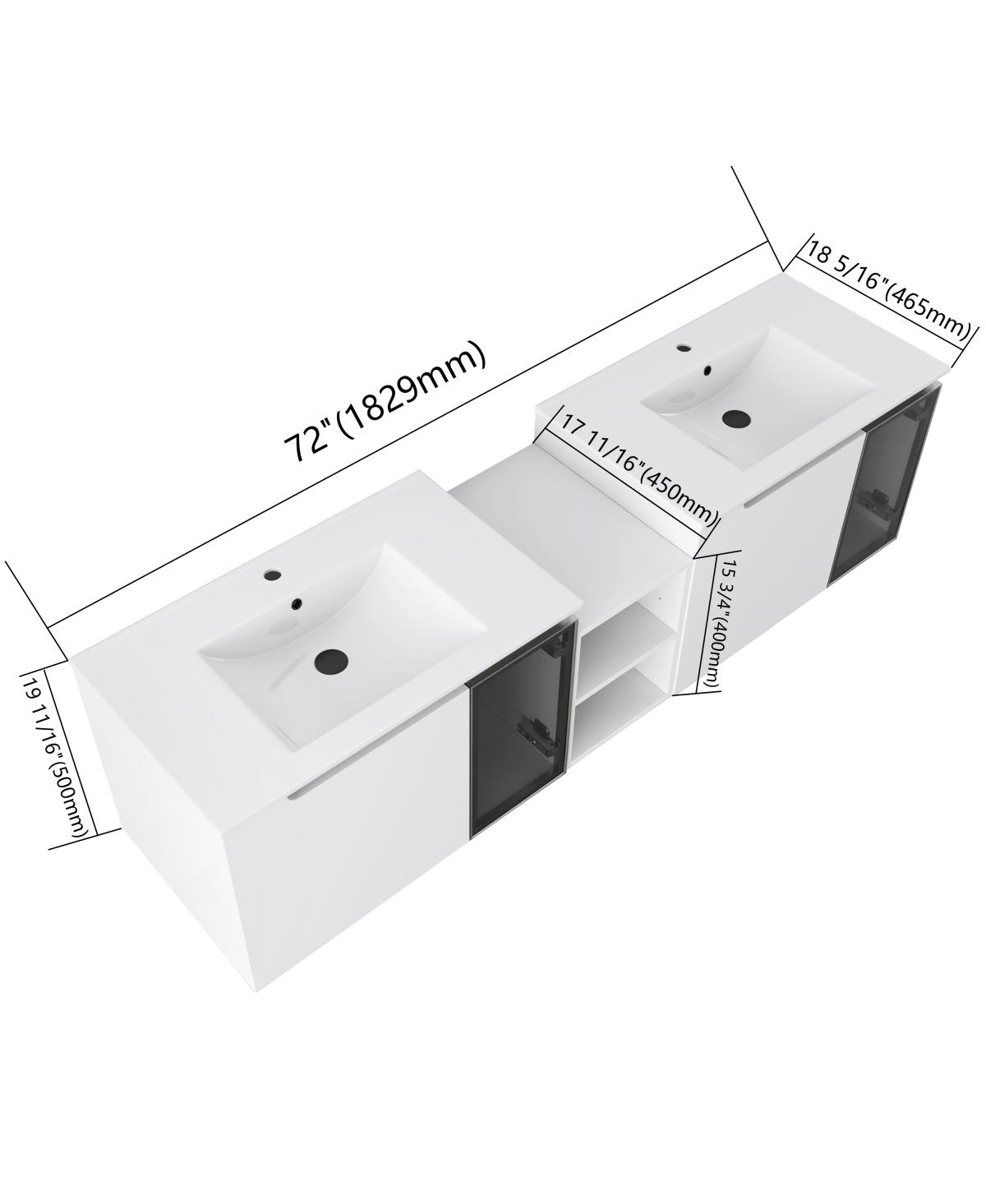 Sillysis Double Sink Wall Mounted Bathroom Vanity with Ceramic Basin, Modern Floating Plywood Cabinet