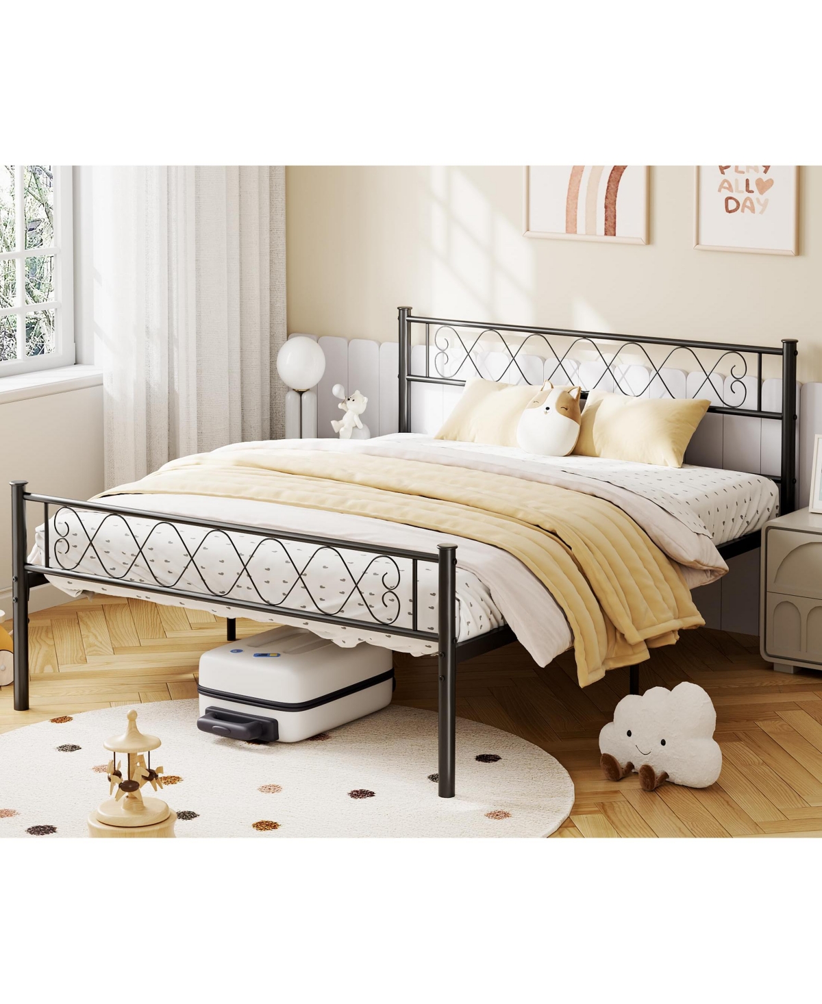 homfan Metal Platform Bed Frame with Headboard and Footboard, Metal Slats, 13.7 Inch Underbed Storage