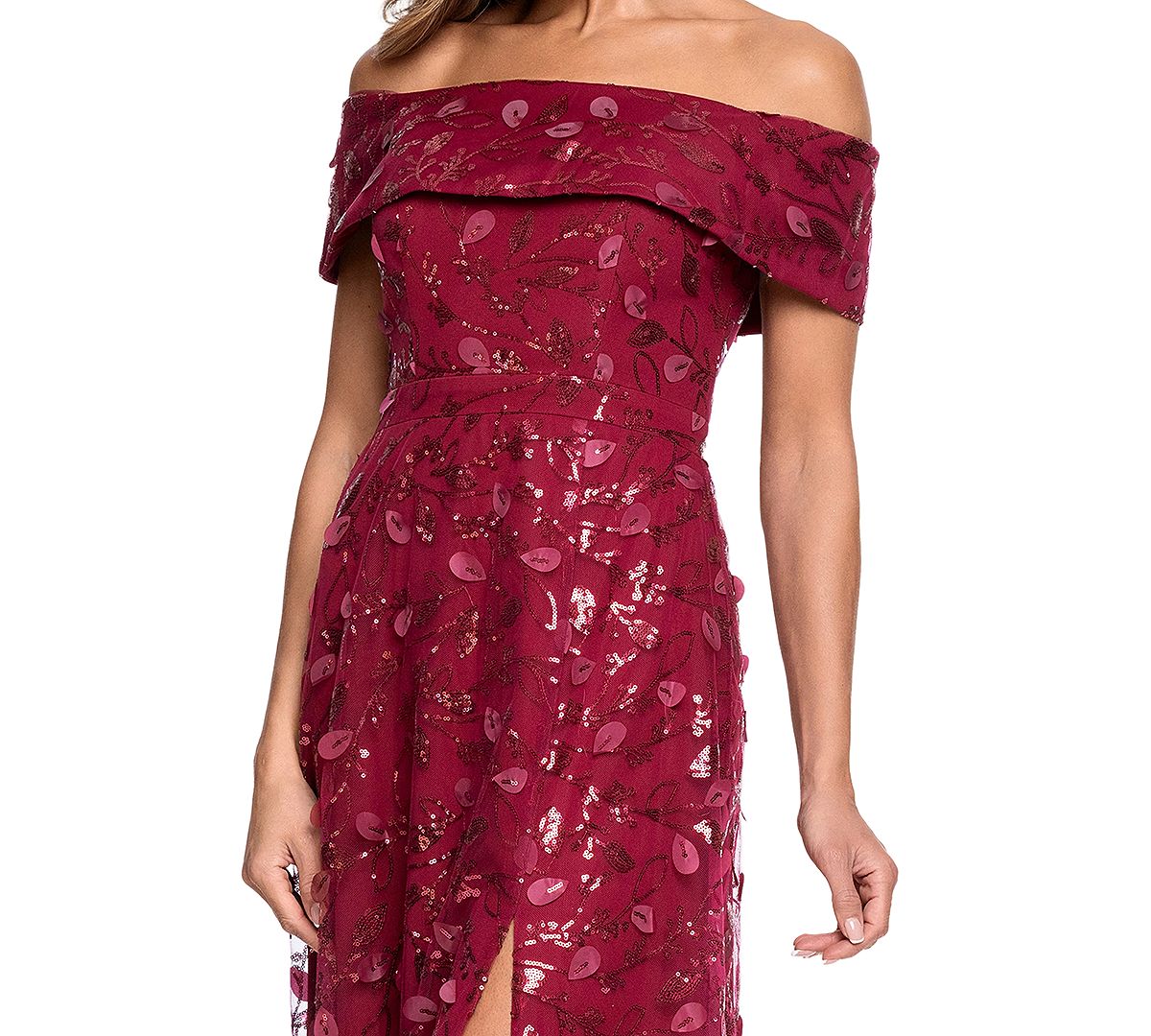 XSCAPE Petite 3D Embellished Mesh Off-The-Shoulder Ball Gown view 3 — MAYCSS fashion products