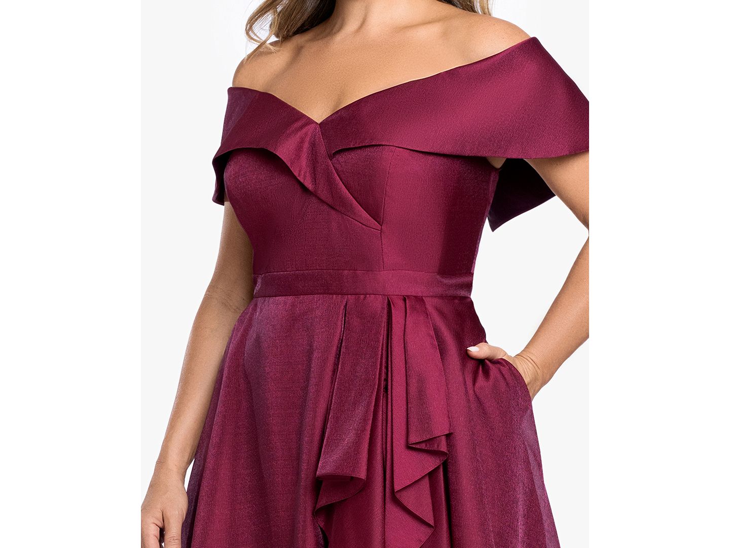 Женское платье XSCAPE Plus Size Sweetheart Neck Off-The-Shoulder Ruffle Long, цвет: Винный — фото 3