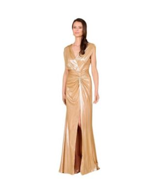 Women's V-Neck Metallic Dress with Slit