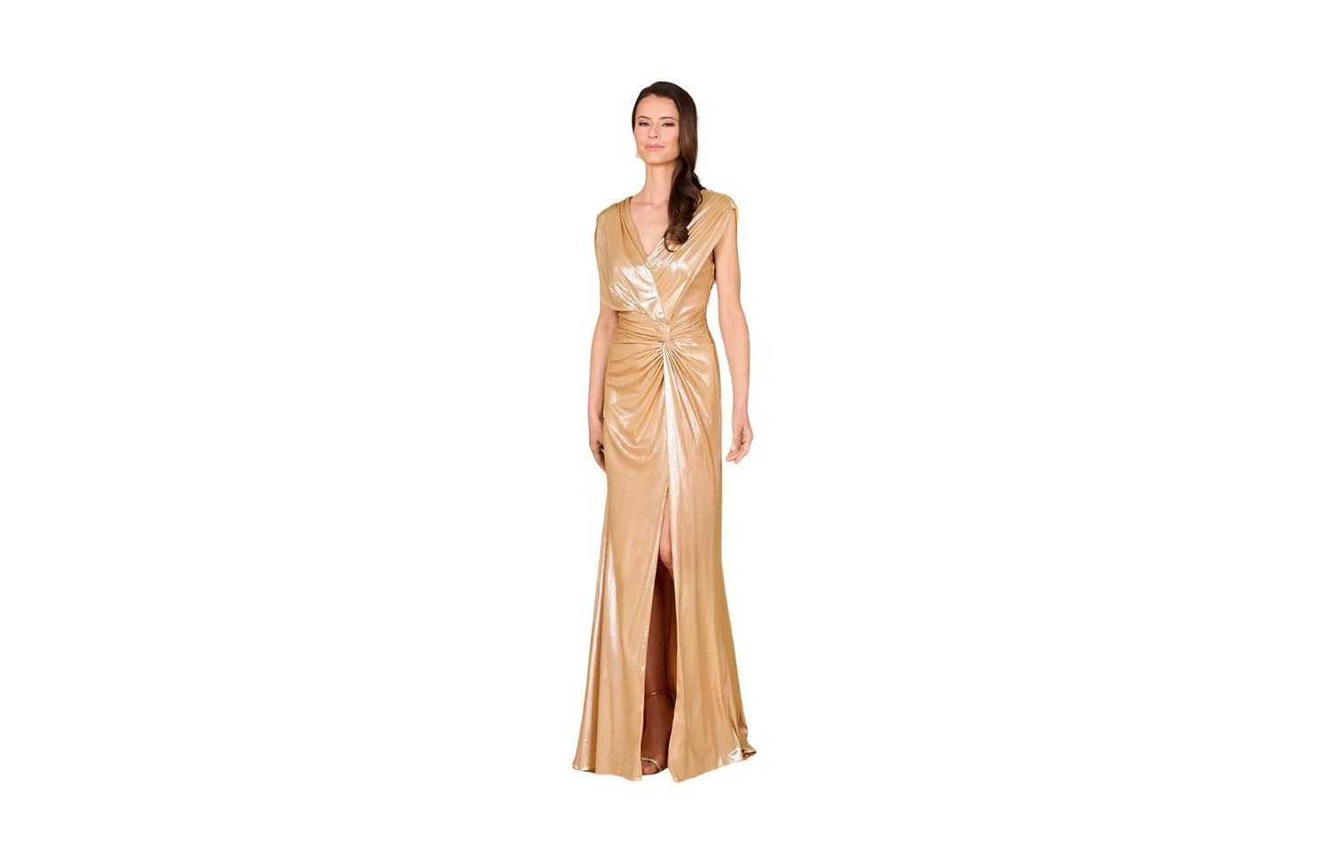Women's V-Neck Metallic Dress with Slit