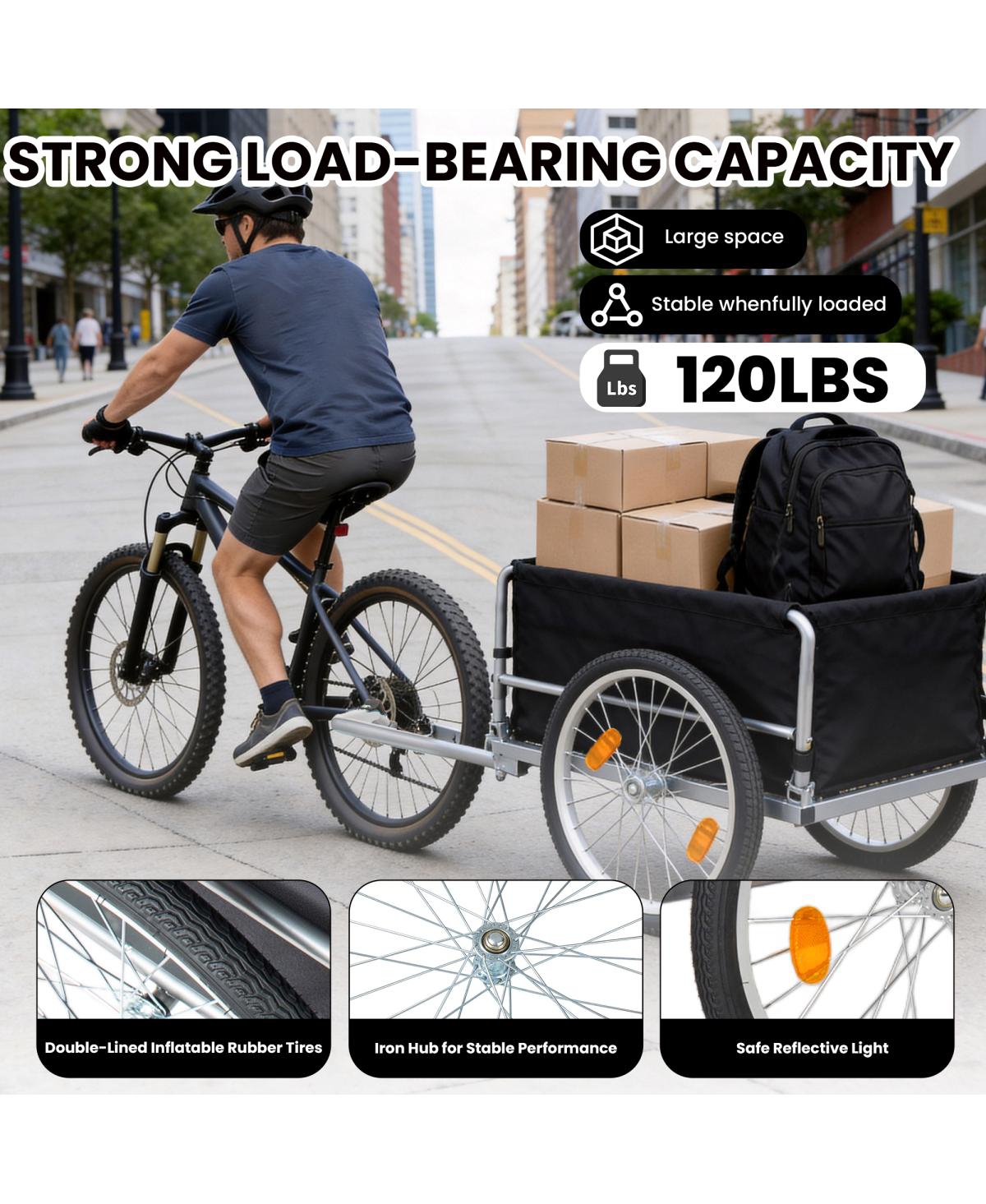 Streamdale Furniture Foldable Bicycle Cargo Trailer with 20inch Wheels and Removable Cover