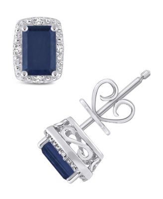 Macy's - Sapphire (1-1/3 ct. t.w.) and Diamond Accent Stud Earrings in Sterling Silver Sapphire