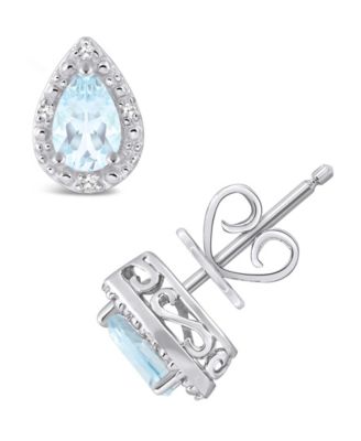Gemstone and Diamond Accent Stud Earrings in Sterling Silver
