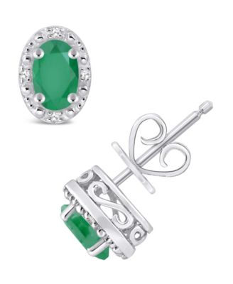 Emerald (9/10 ct. t.w.) and Diamond Accent Stud Earrings in Sterling Silver