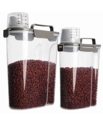 Airtight Pet Dry Food Storage Container with Pour Spout Portable Handle and Collapsible Bowl