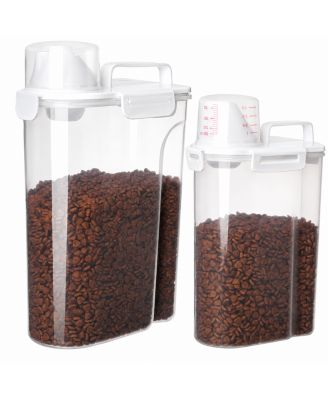 Airtight Pet Dry Food Storage Container with Pour Spout Portable Handle and Collapsible Bowl