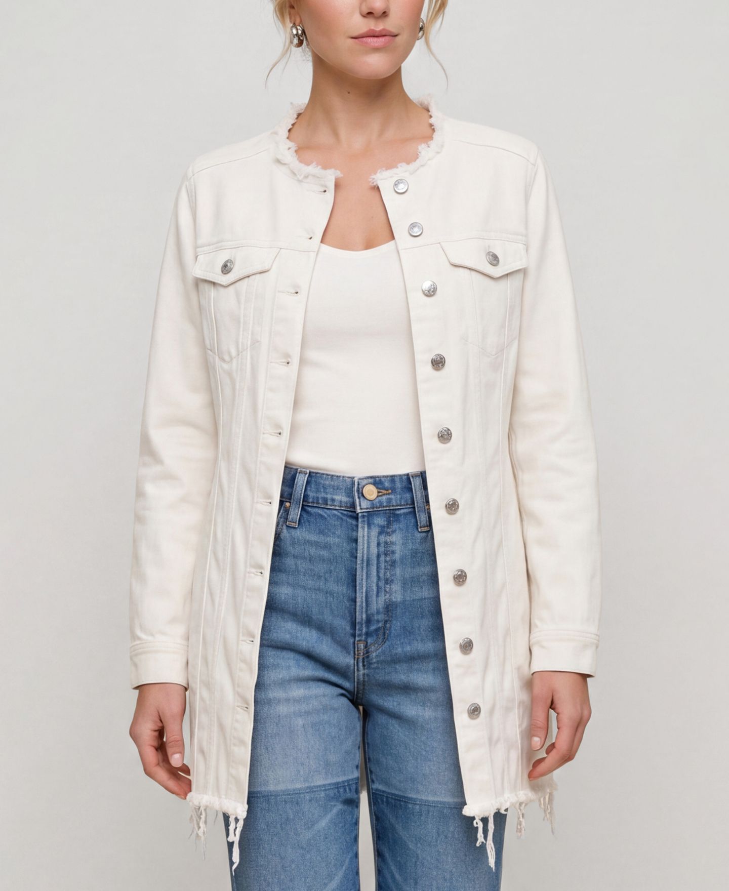 Женское платье Liverpool Los Angeles Collarless Trucker Denim Dress, цвет: Состаренная слоновая кость — фото 2