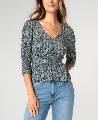 Women's Ruched-Sleeve V-Neck Knit Top