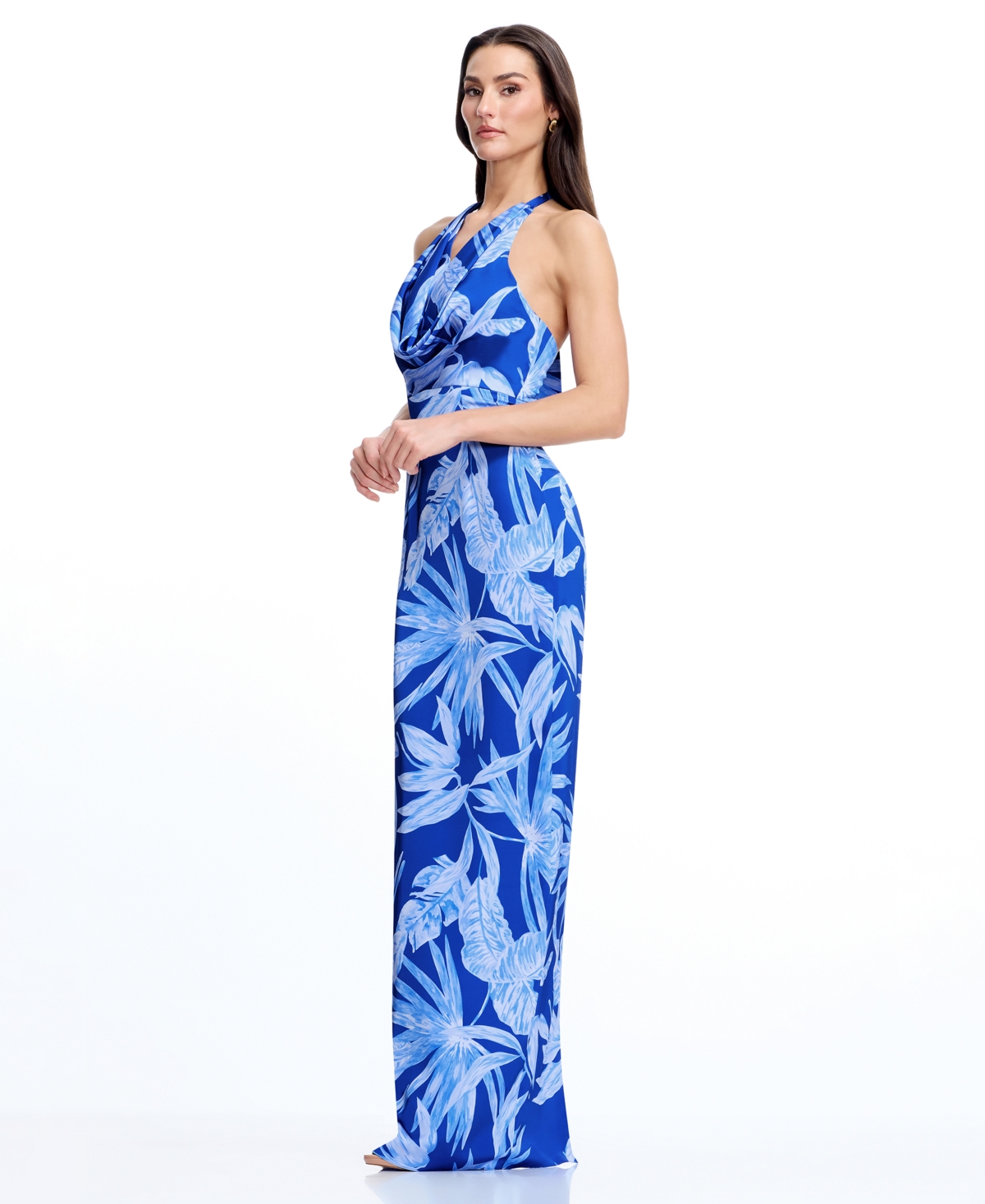 Dress the Population Women's Halter Cowl Neck Column Maxi