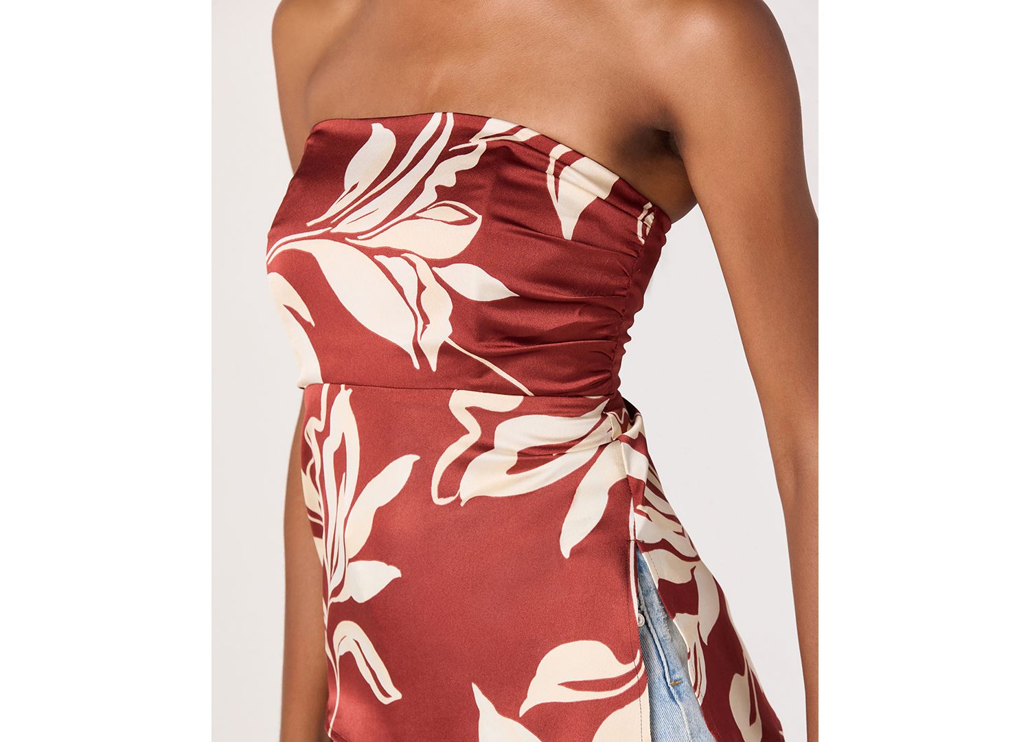 Women's Printed Asymmetric Strapless Top