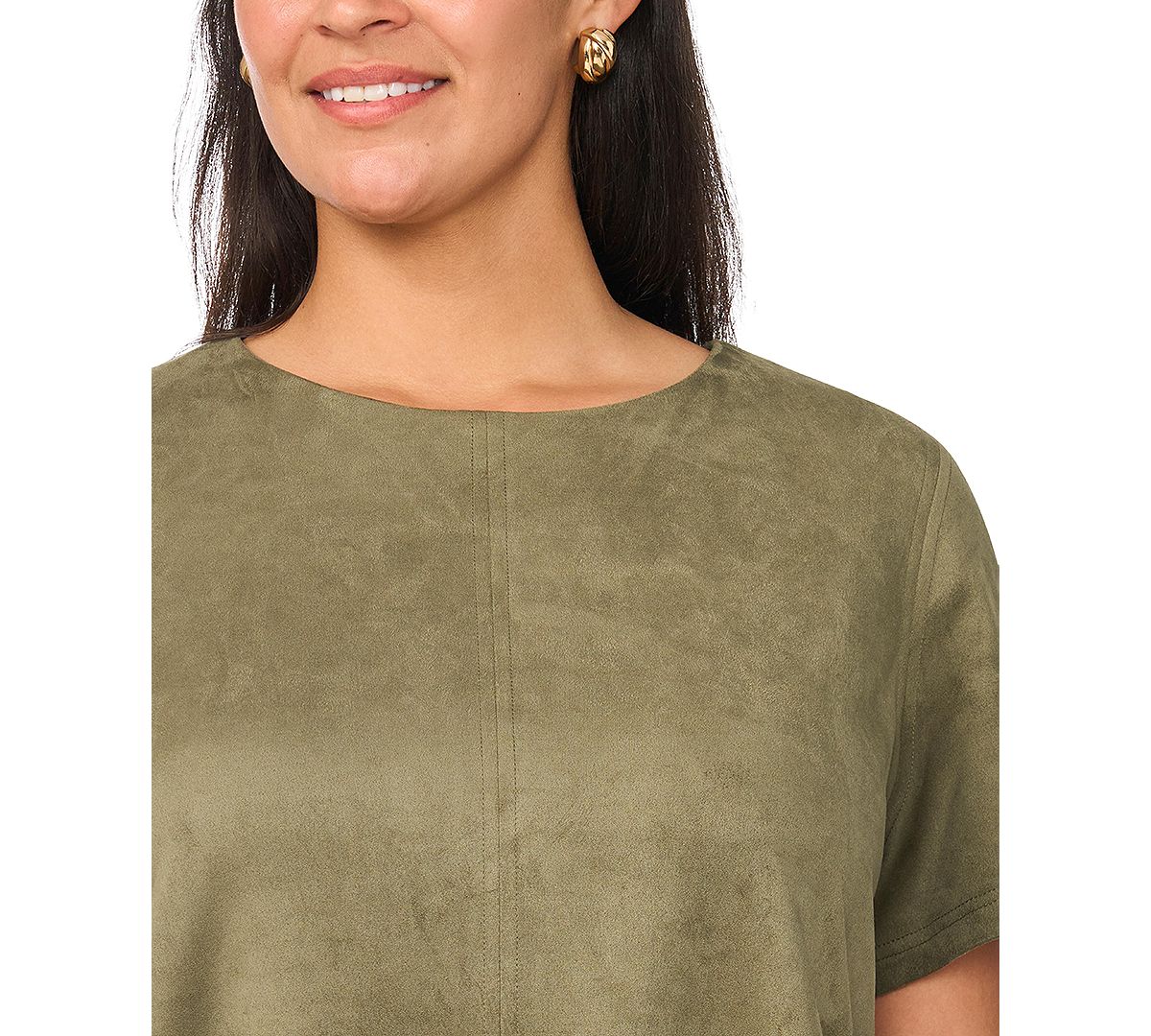 Vince Camuto Plus Size Paneled Exposed Stitching Shift Mini Dress view 3 — MAYCSS fashion products