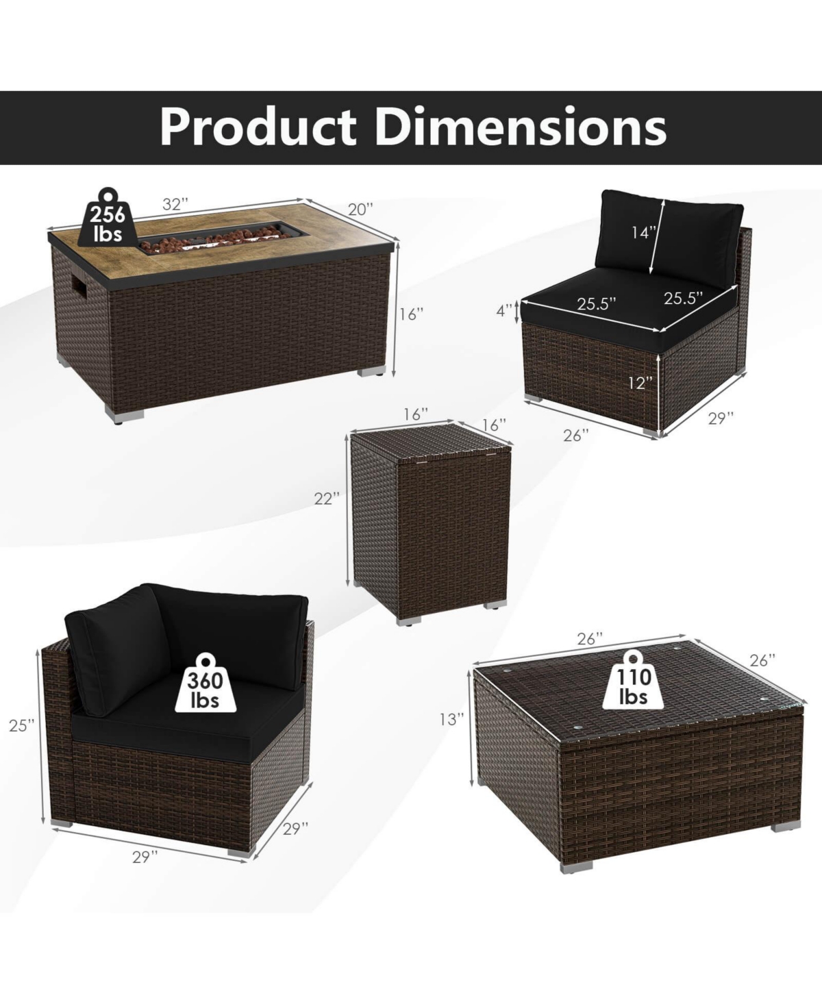 Costway Pieces Outdoor Furniture Set with Fire Pit Table and Propane Tank Cover